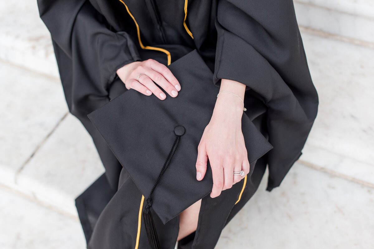 close up of cap and gown jhu