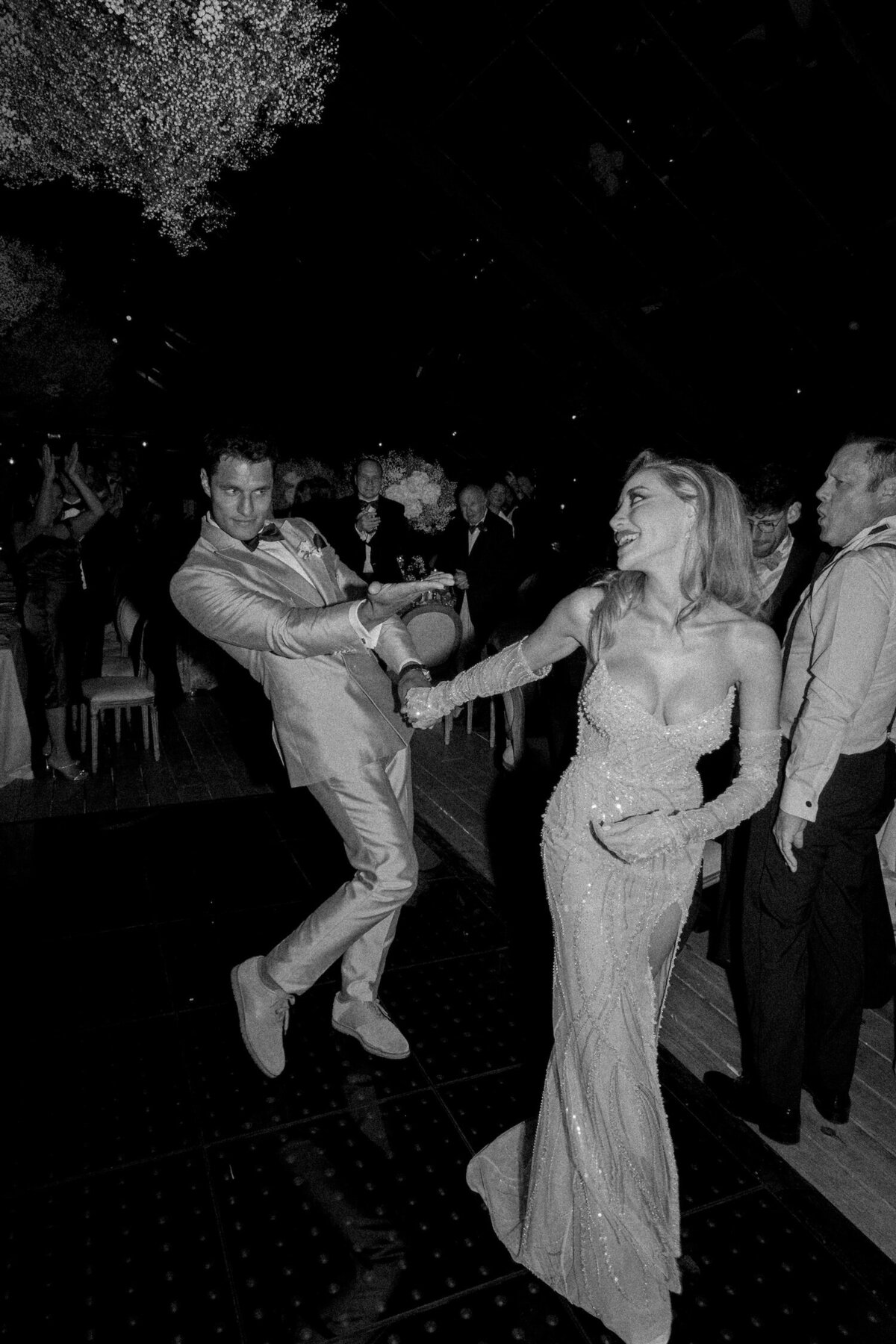 Bride and groom enter the reception space at Quinta da Bellavista in their destination wedding