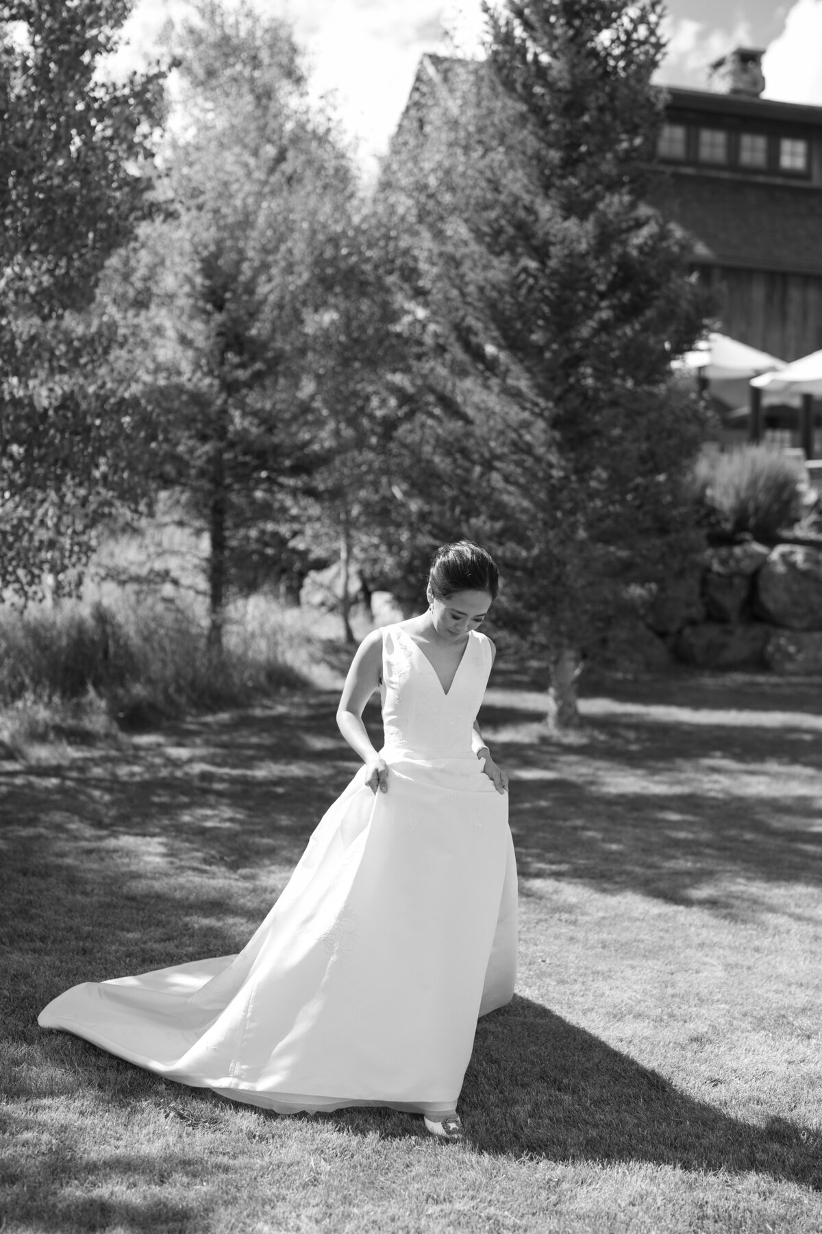 Bride walking at Montana wedding