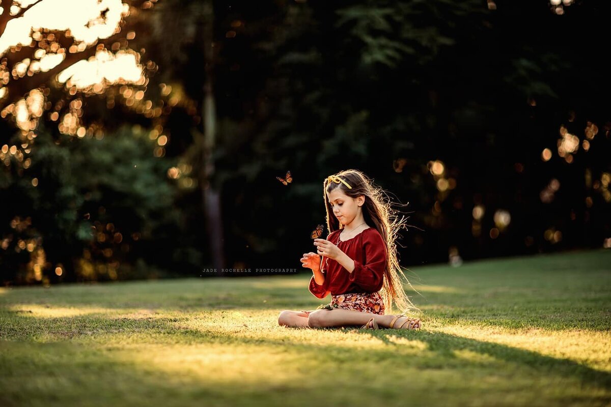 young girl butterflies