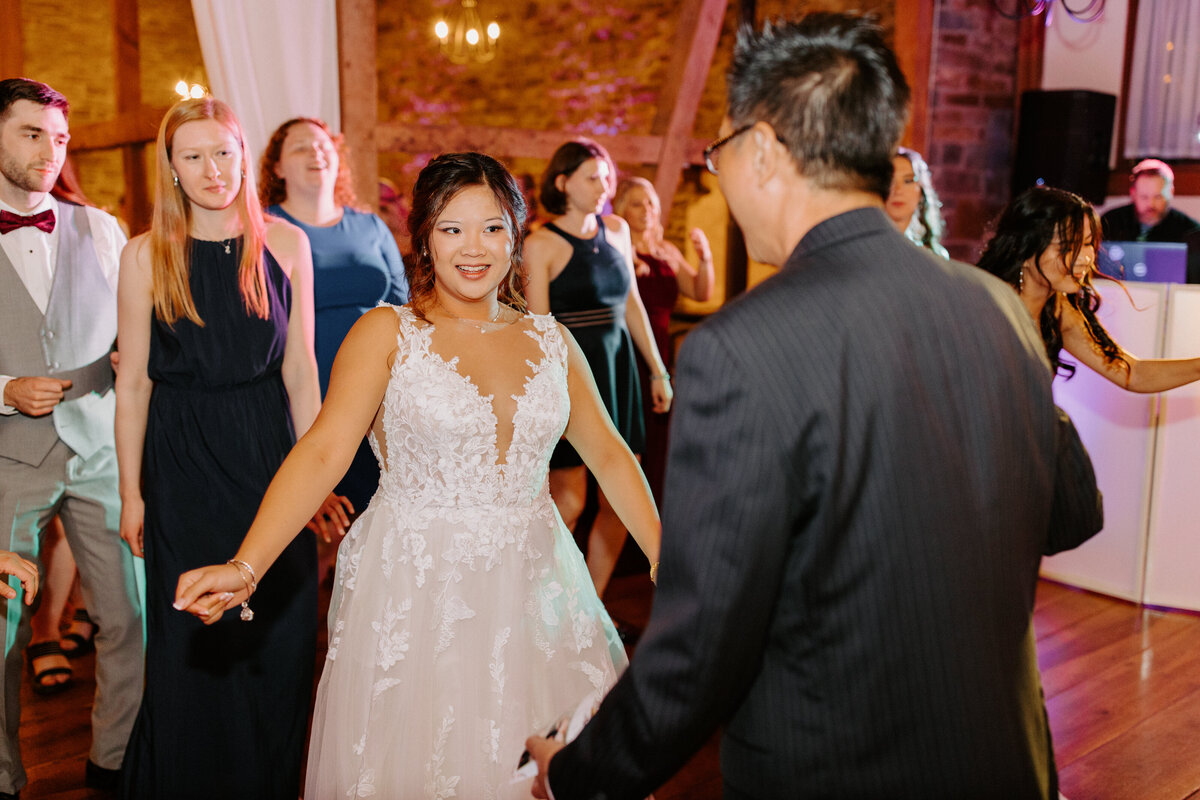 bride dancing with wedding guests