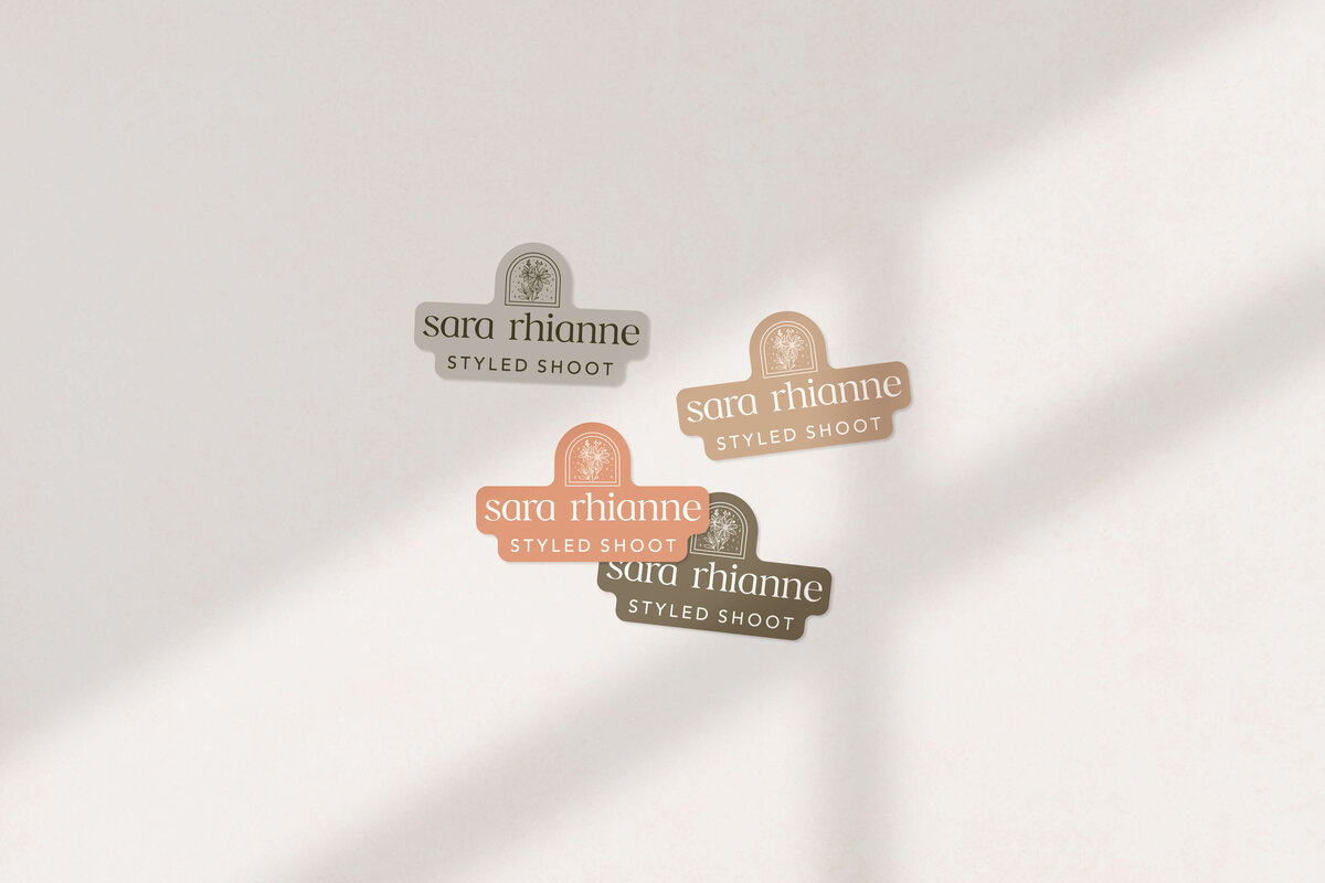 Pattern showcasing different logo designs for photographer on neutral colored background