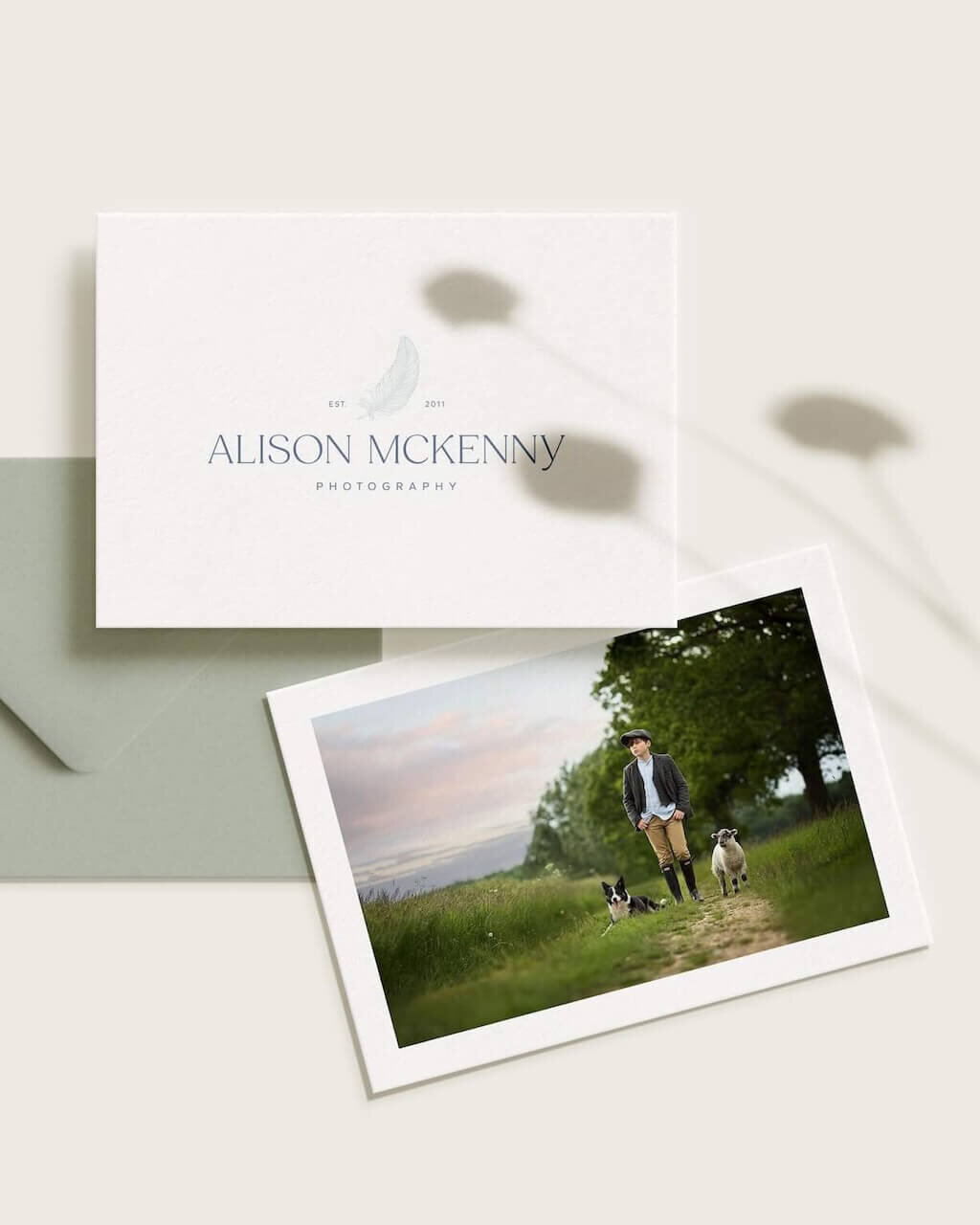 Brand design and logo for a photographer with a feather illustration