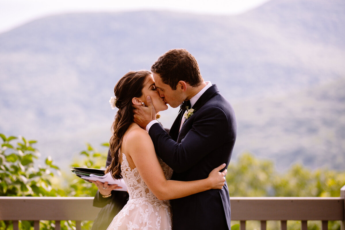Catskills-NY-Onteora Mountain House-Wedding-Married Kiss-Kate Neal Photography.