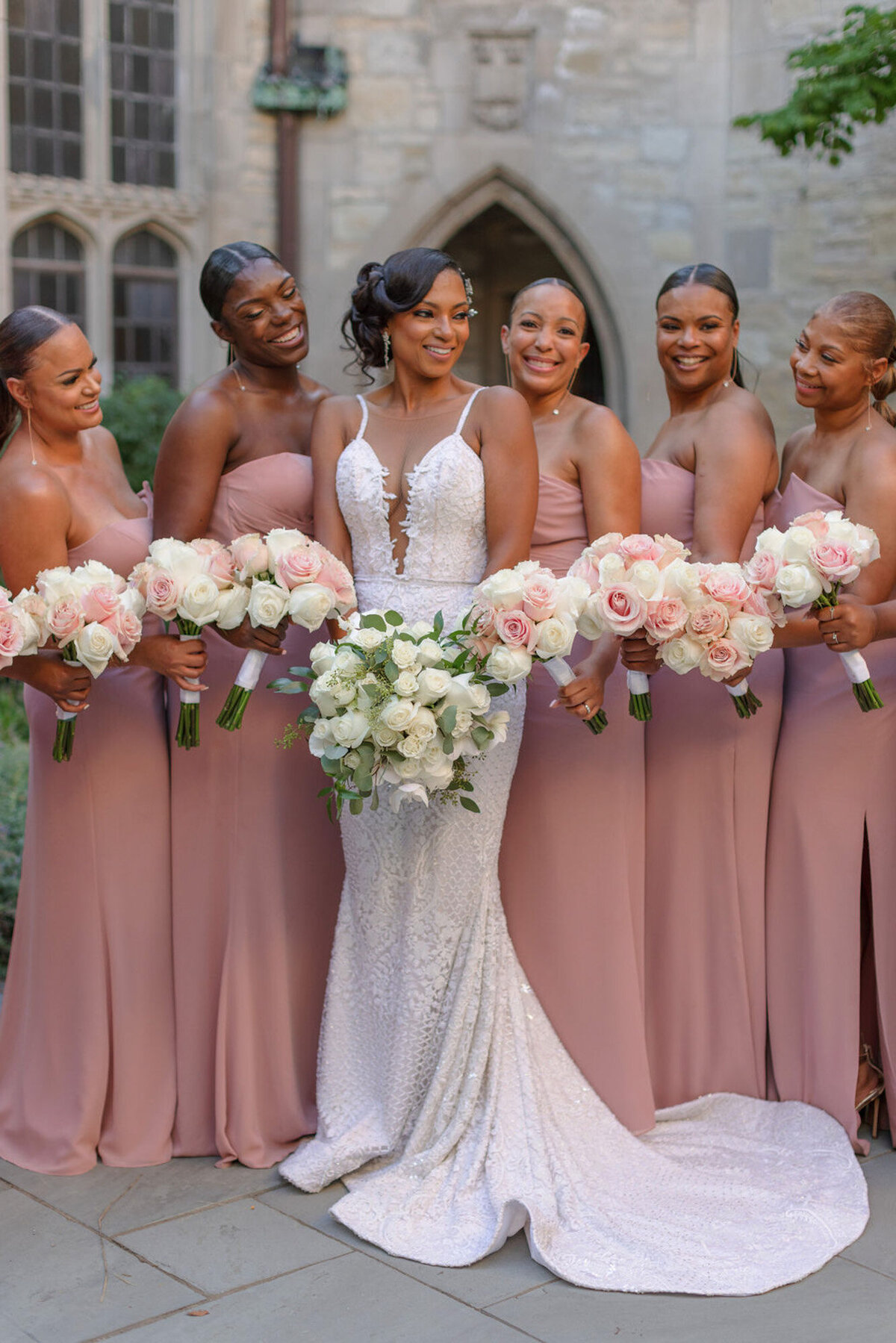 bridal party dressed in pink