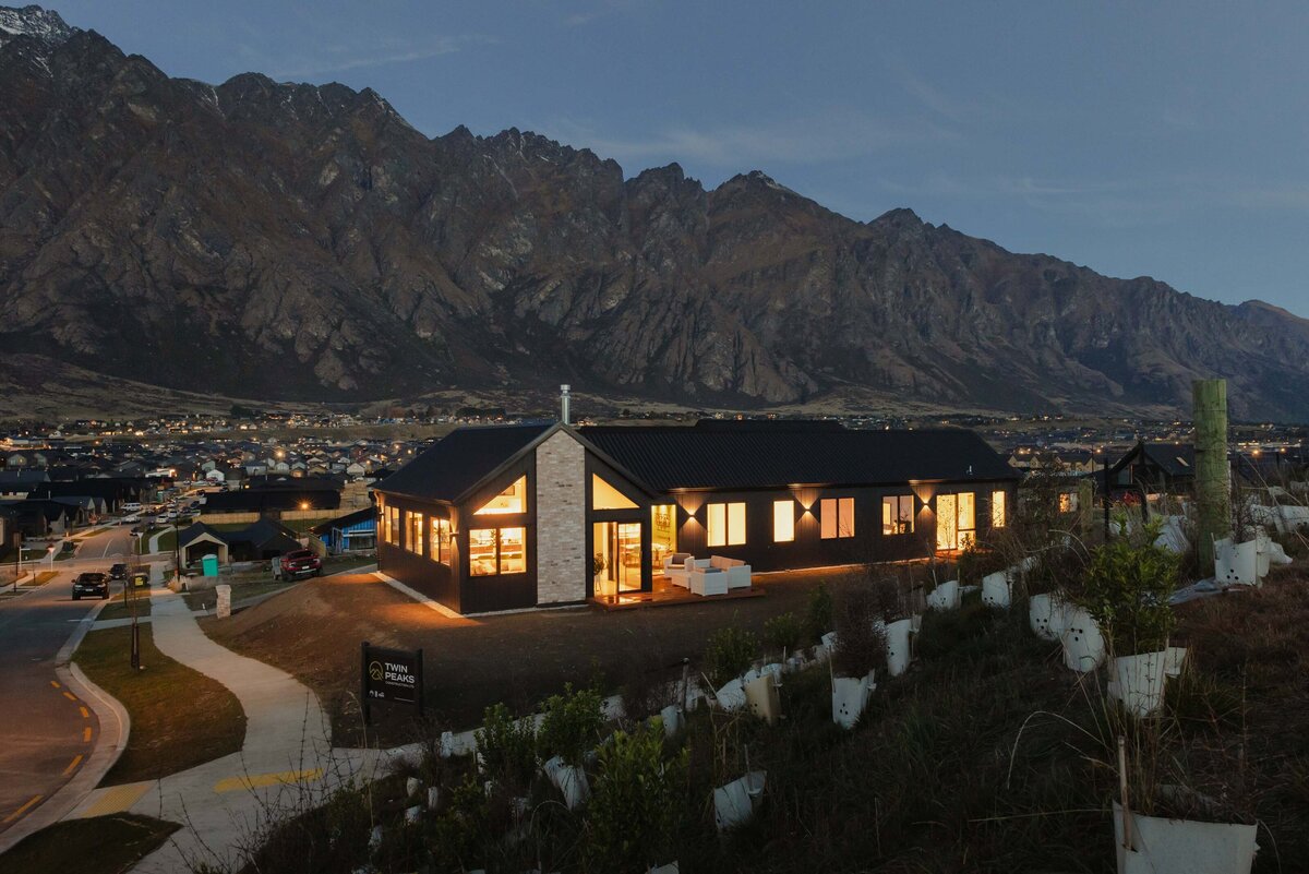 Looking out at night over a home built by Twin Peaks Construction in Hanleys Farm Queenstown.