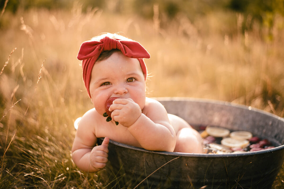 Sunset fruit bath during Toronto family photo session