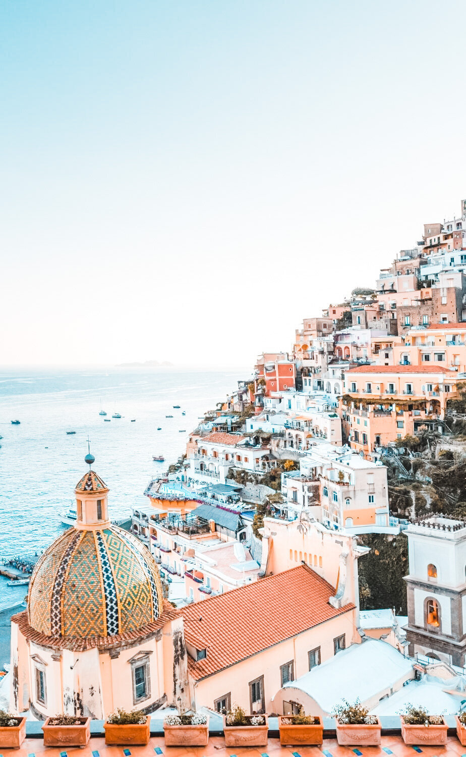 European shoreline cliff with buildings