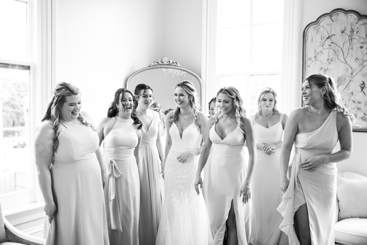 Bride and her bridesmaids before the ceremony at Merrimon-Wynne House in Raleigh,NC.