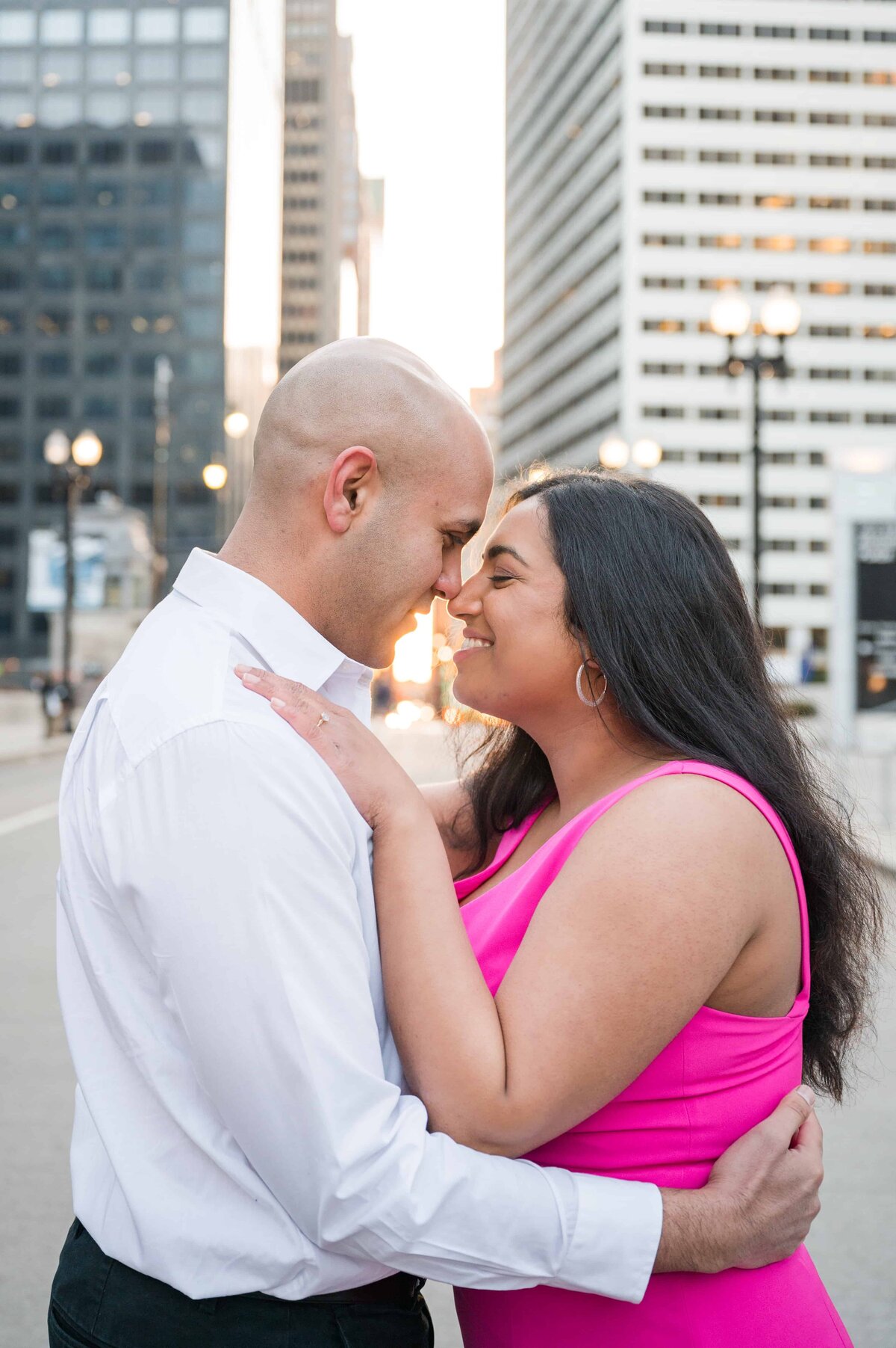 Downtown Engagement photos during the vernal equinox,.