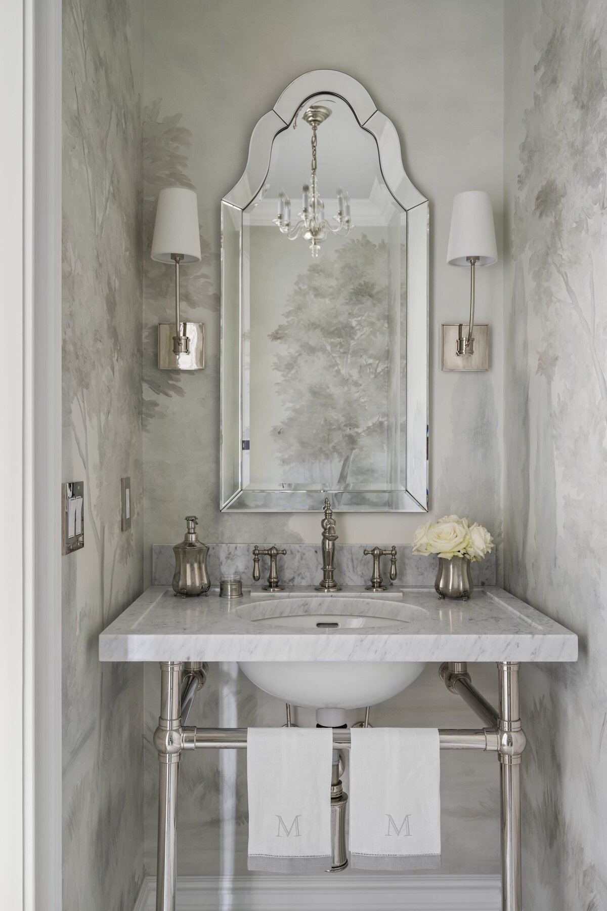 candra lynn interiors ocean port project bathroom sink with elegant mirror and marble counter