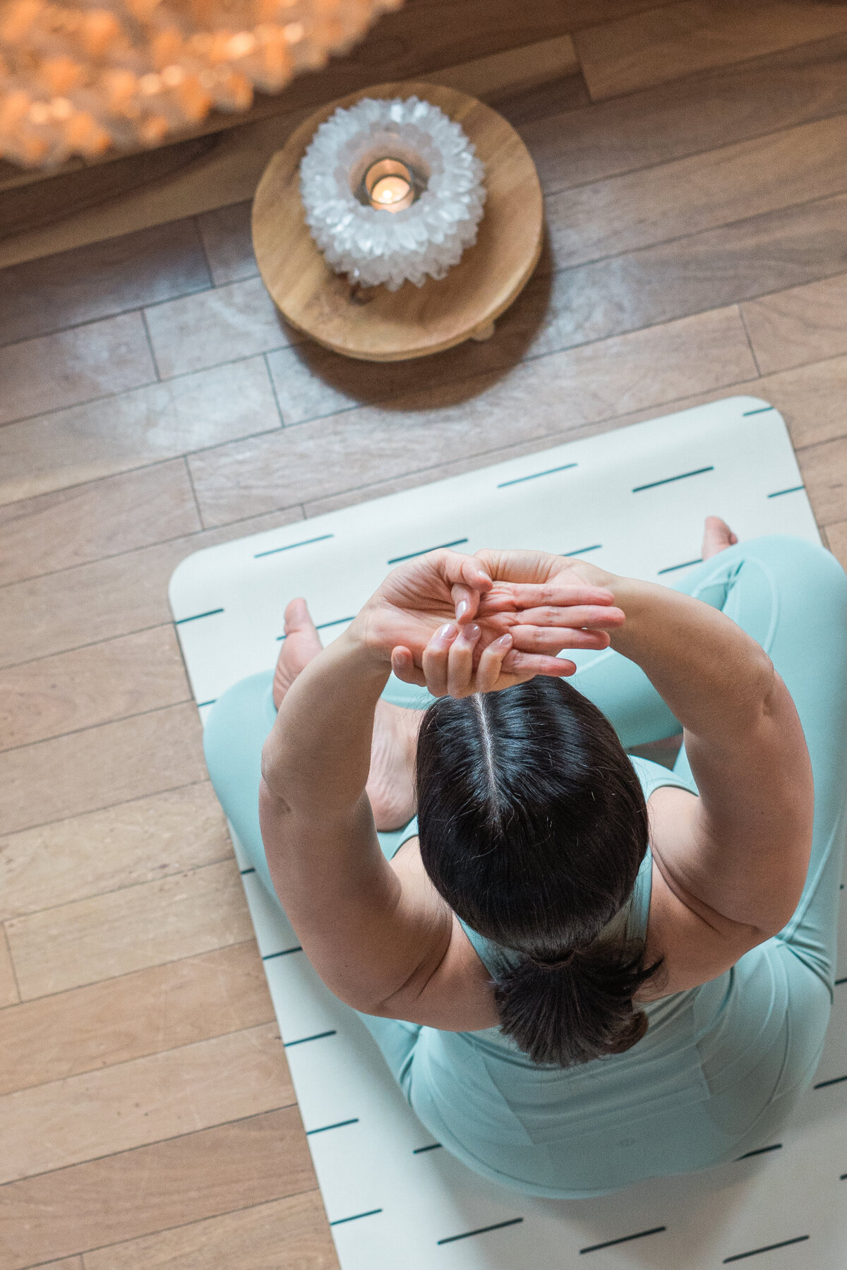 yoga pose on mat from above