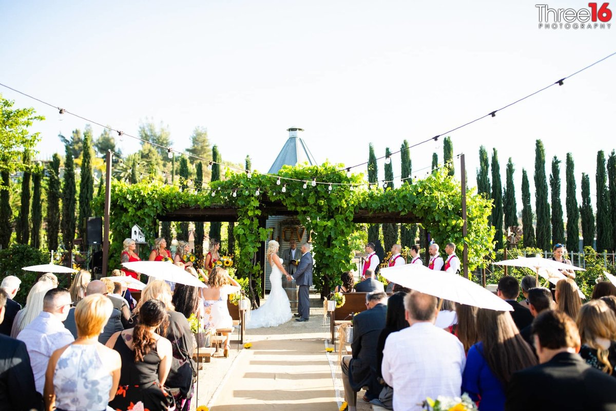Outdoor wedding ceremony held at the Peltzer Winery