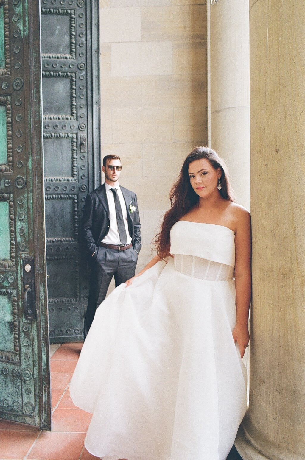 Photo on 35mm film of a wedding couple at the Line Hotel in Washington DC