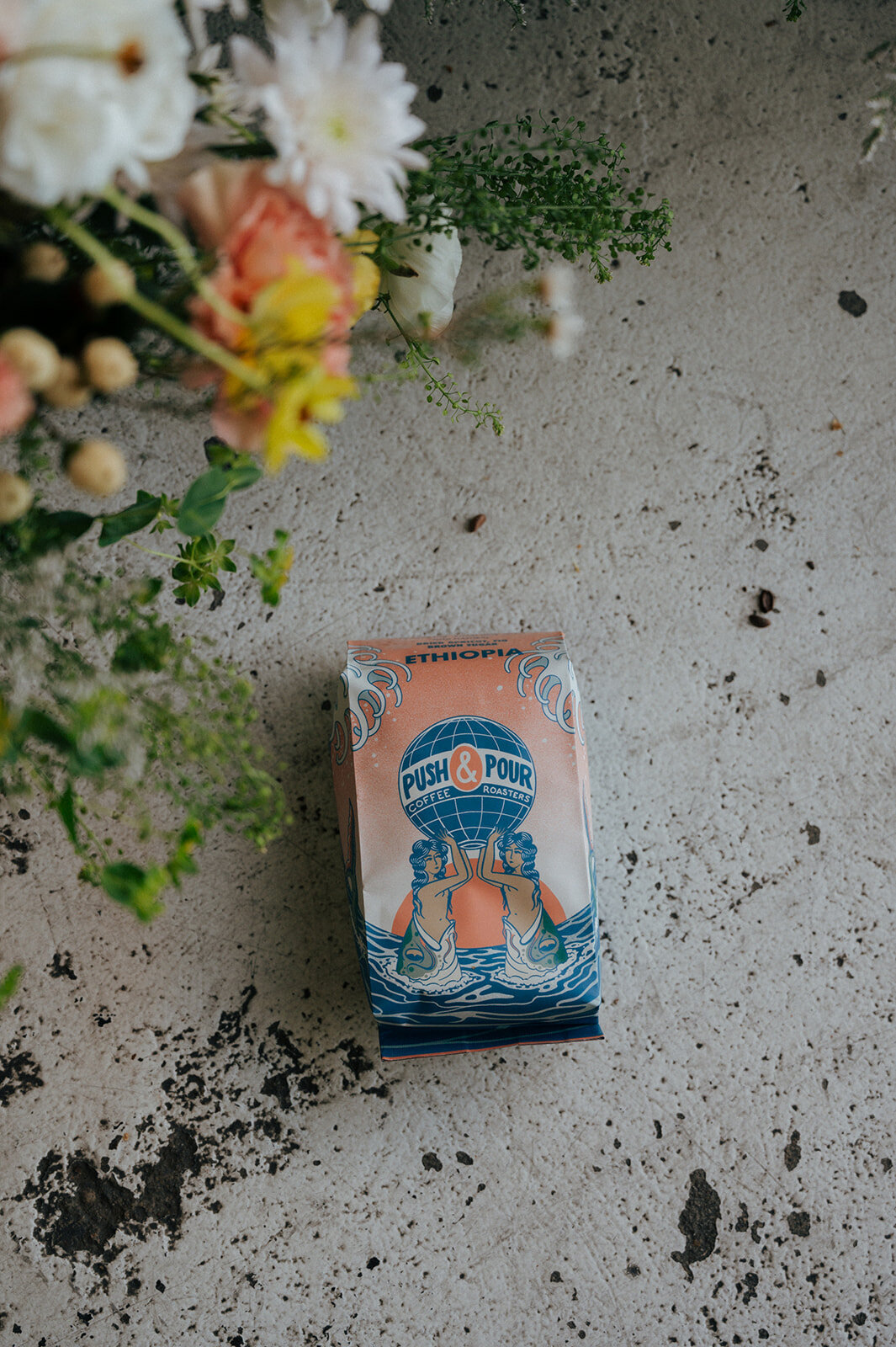 A bag of push and pour coffee.