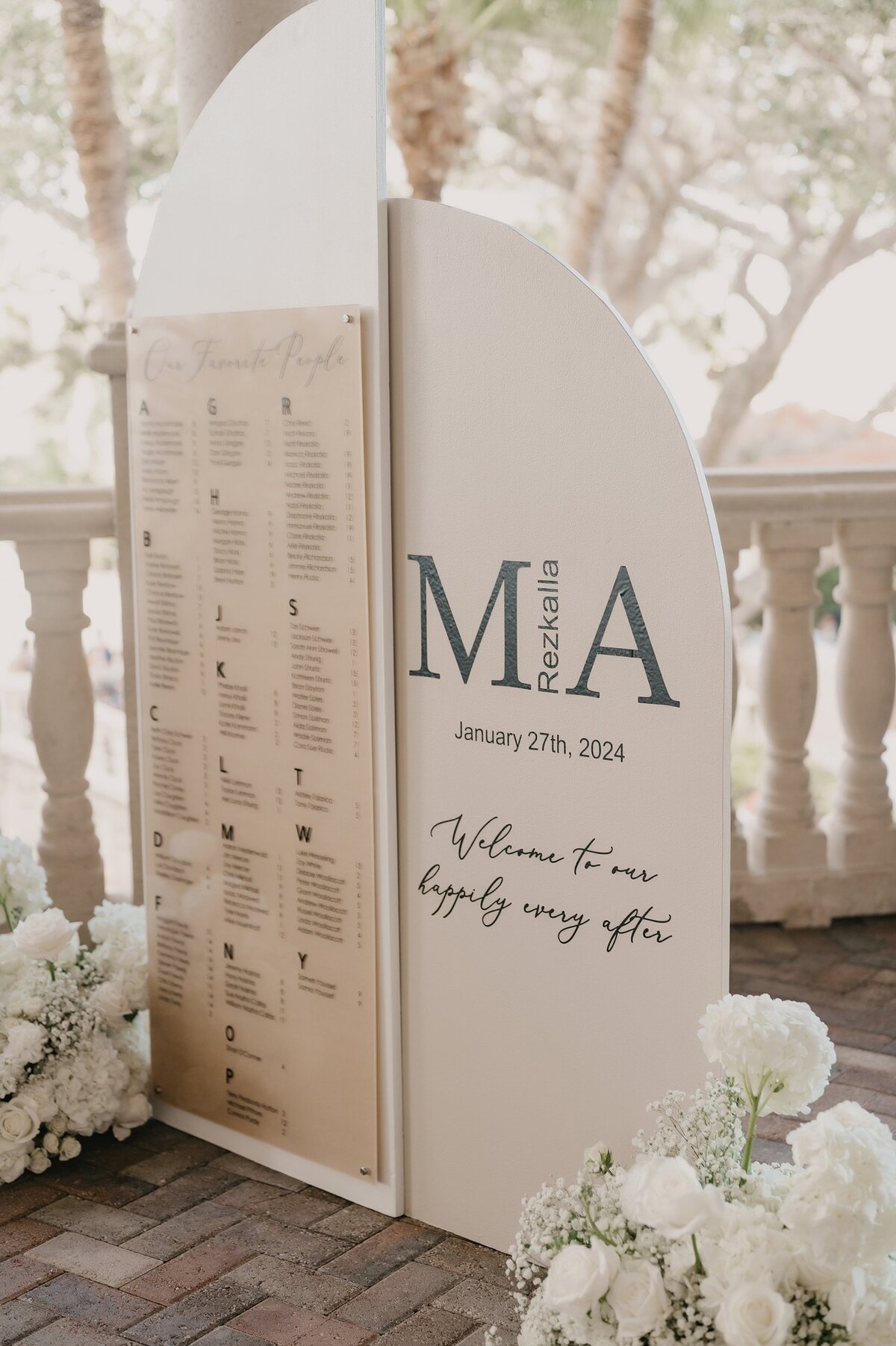 Wedding seating chart installation at The Club at The Strand