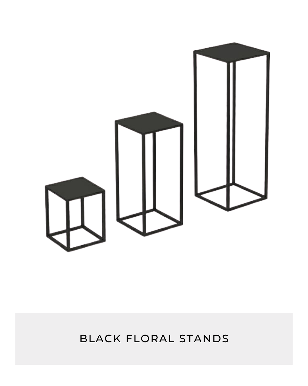 Black floral stands rental for Weatherford weddings by Kendra’s Events