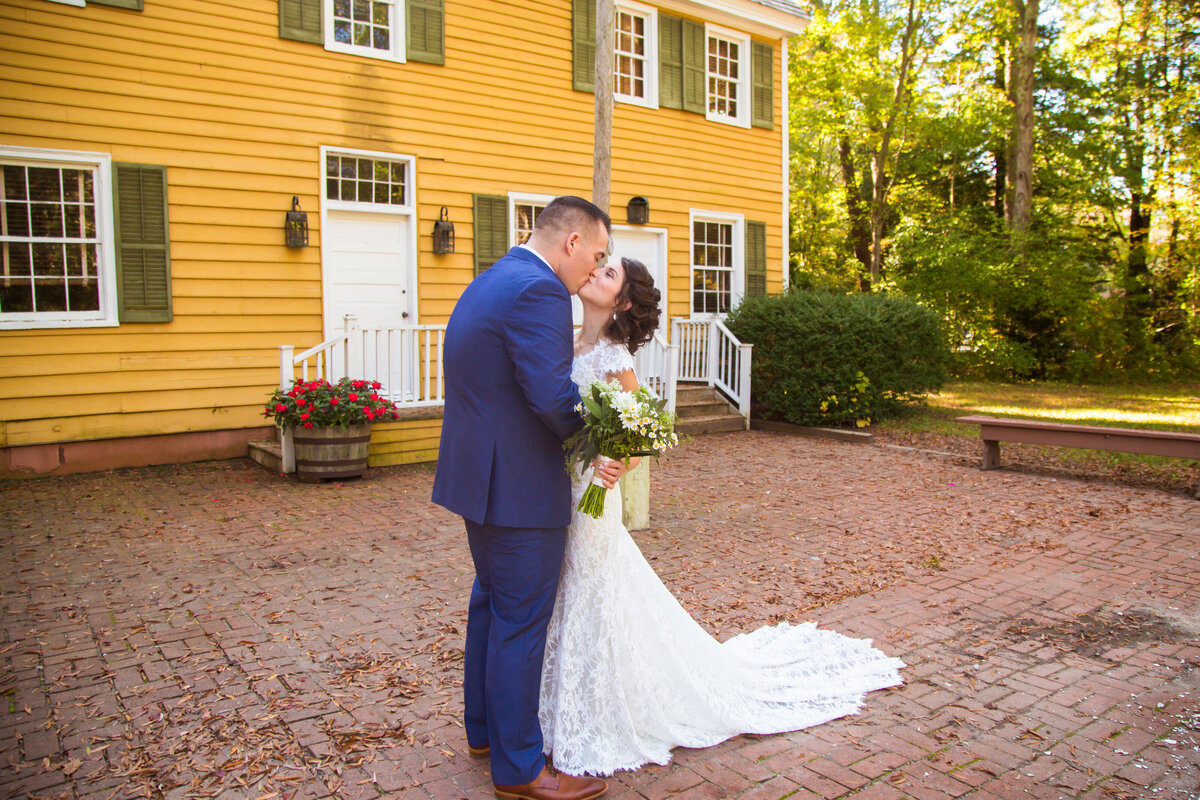 Couple during first look at Historic Cold Spring Village Central Florida wedding photographer