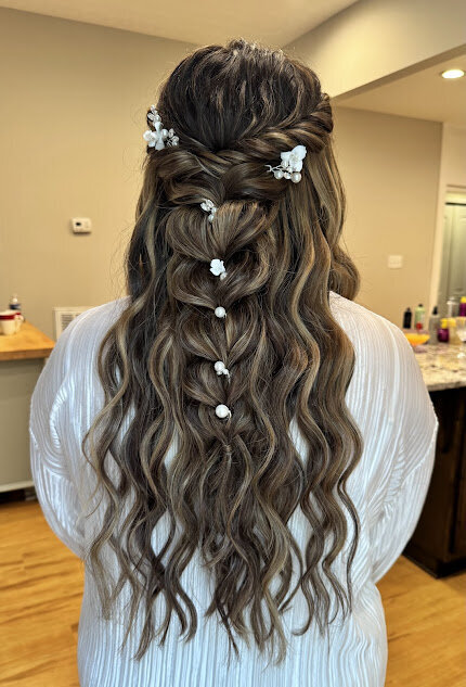 half up boho braided bridal hair style. best hairstylist in Nashville tn
