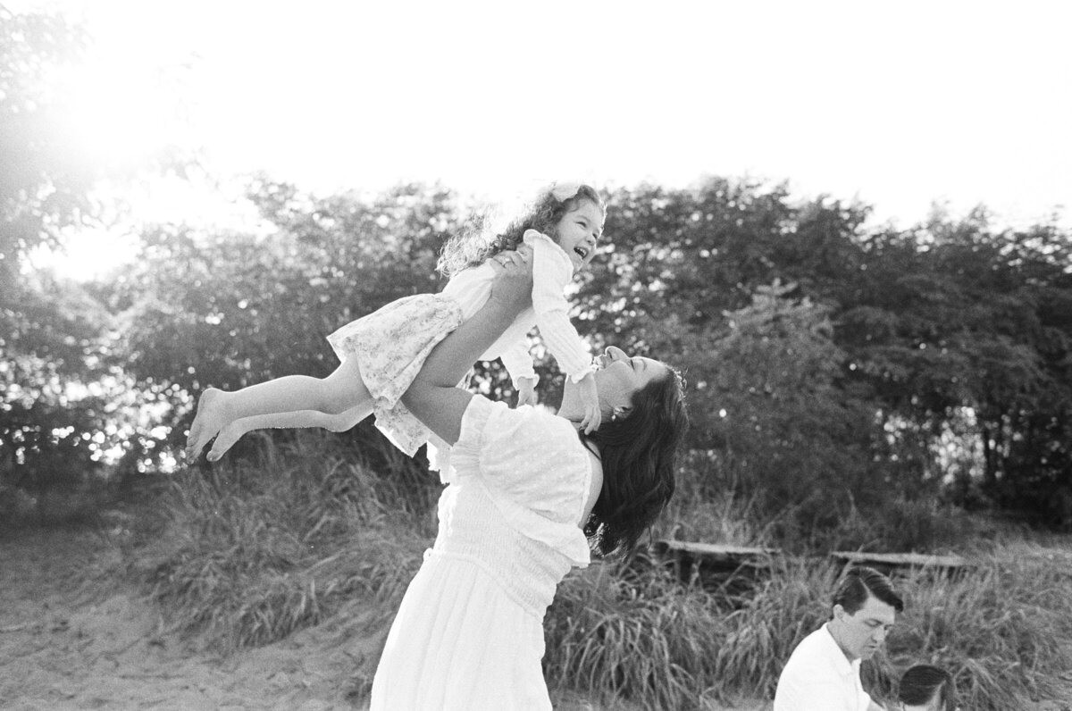 Candid family photos in seattle at Golden Gardens on black and white 35mm film