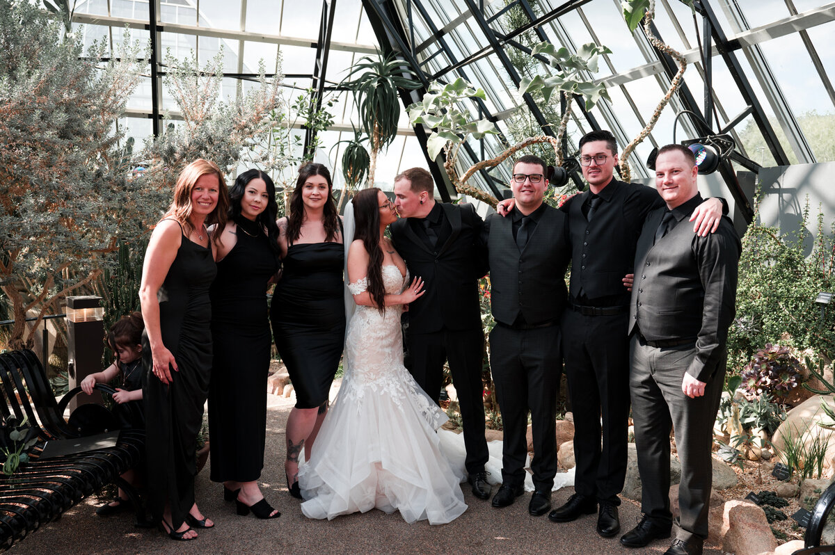 wedding party portraits in gorgeous greenhouse in Edmonton, Alberta