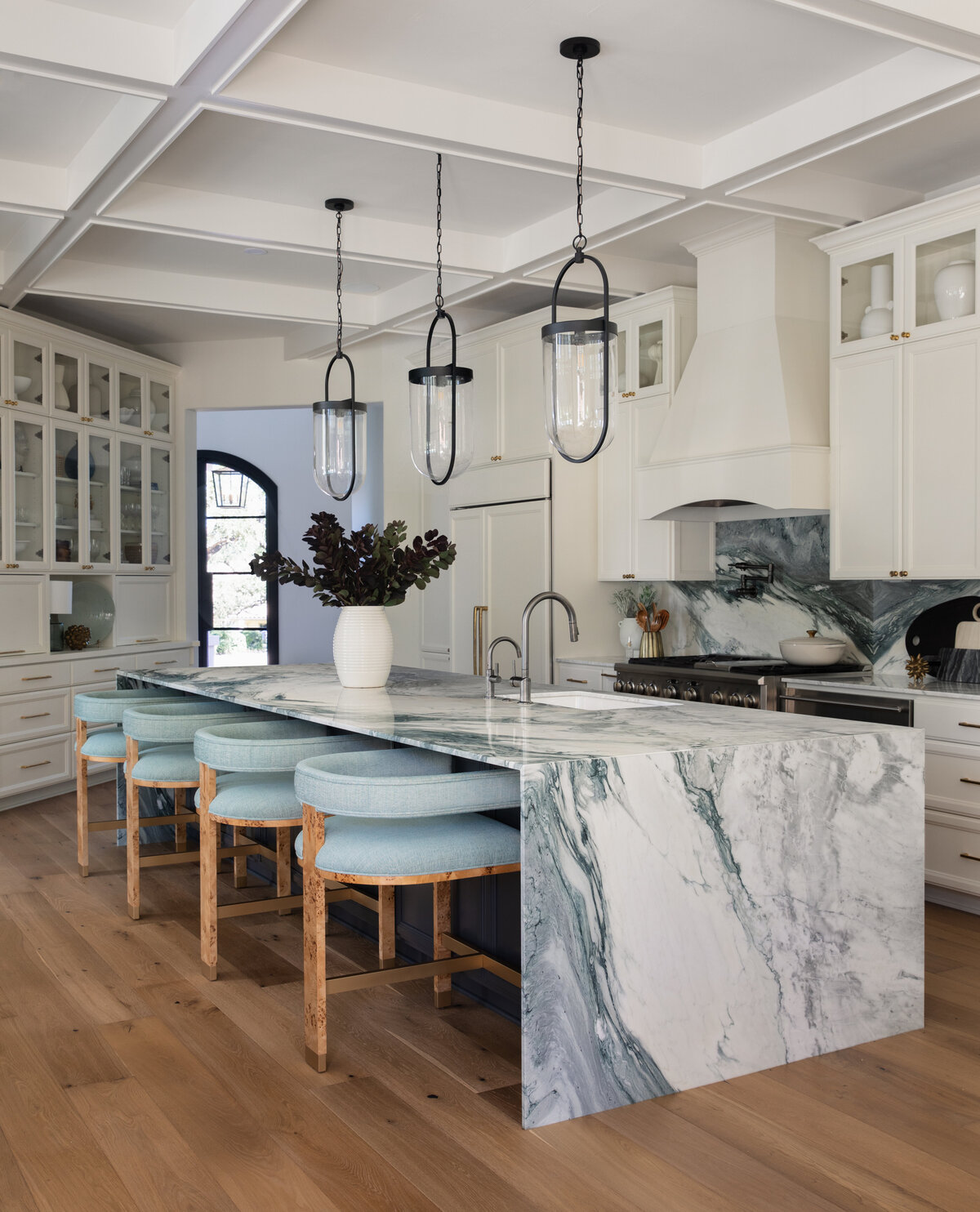 light and bright kitchen with soft blue accents