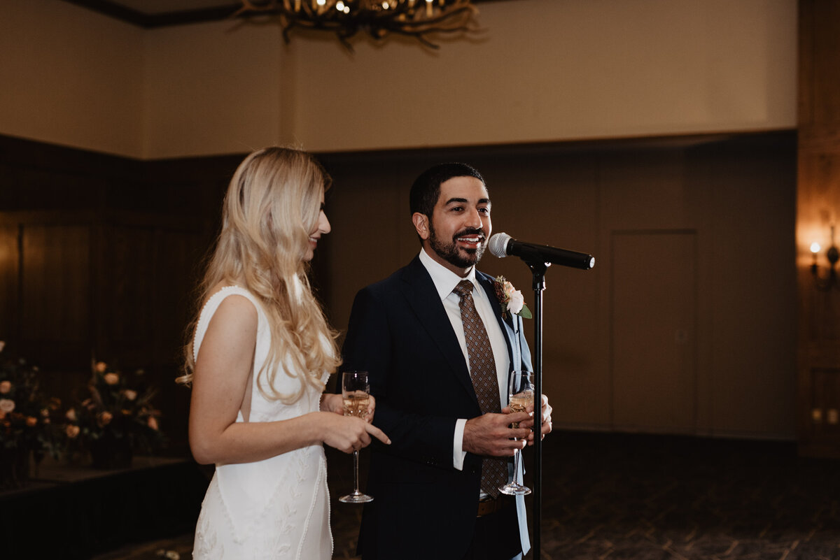 Photographers Jackson Hole capture couple giving speech during reception