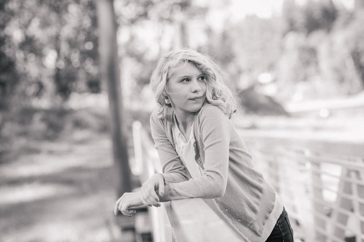 Portland High School Senior Photos - Girl on Bridge over River