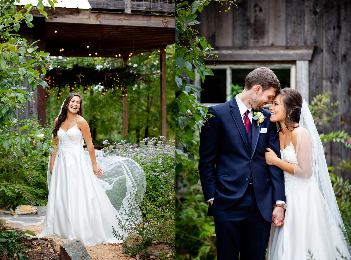 Bride and groom portraits at Sassafras Fork Farm