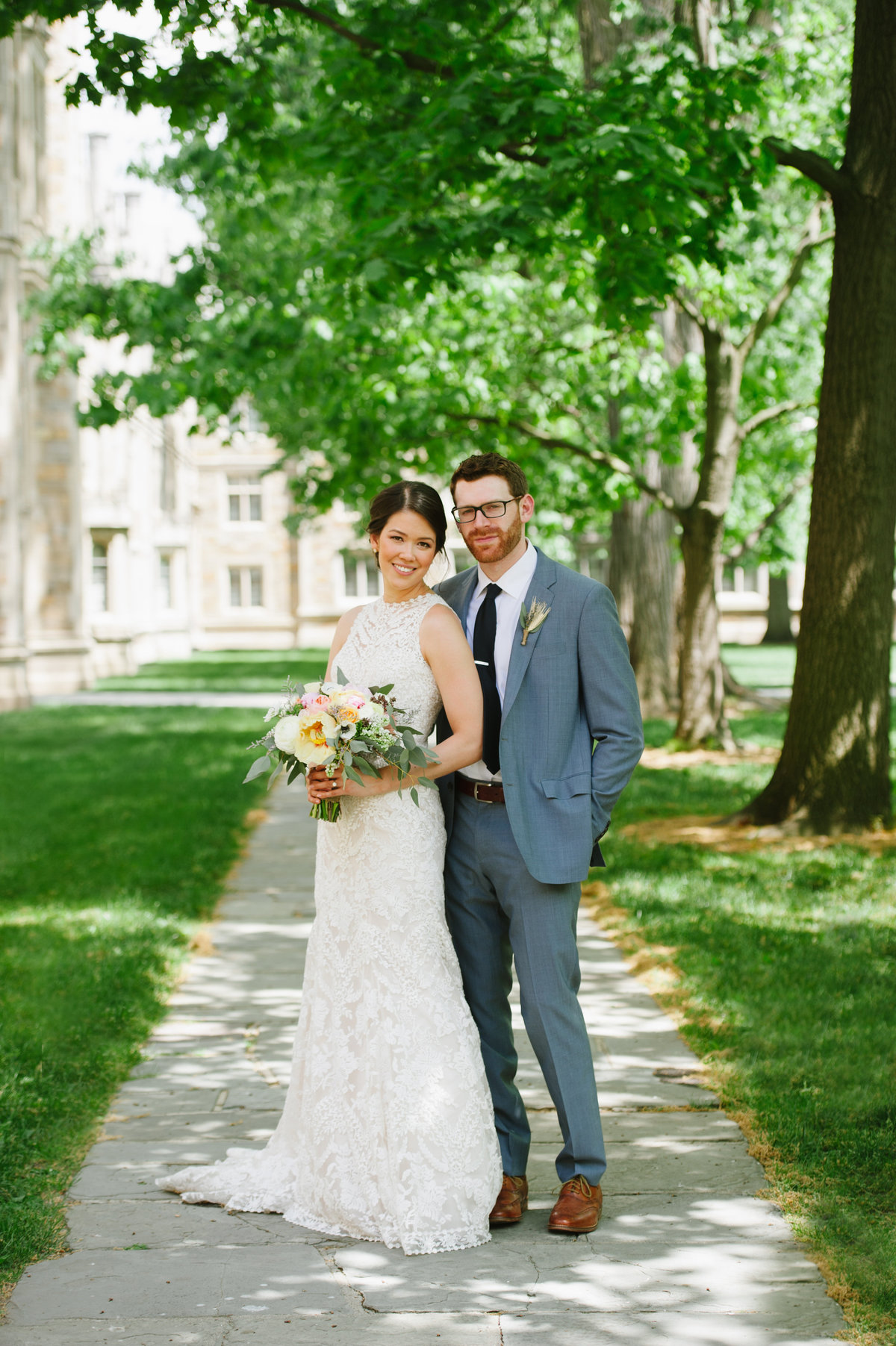 Bride and groom portraits at the University of Michigan Law quad