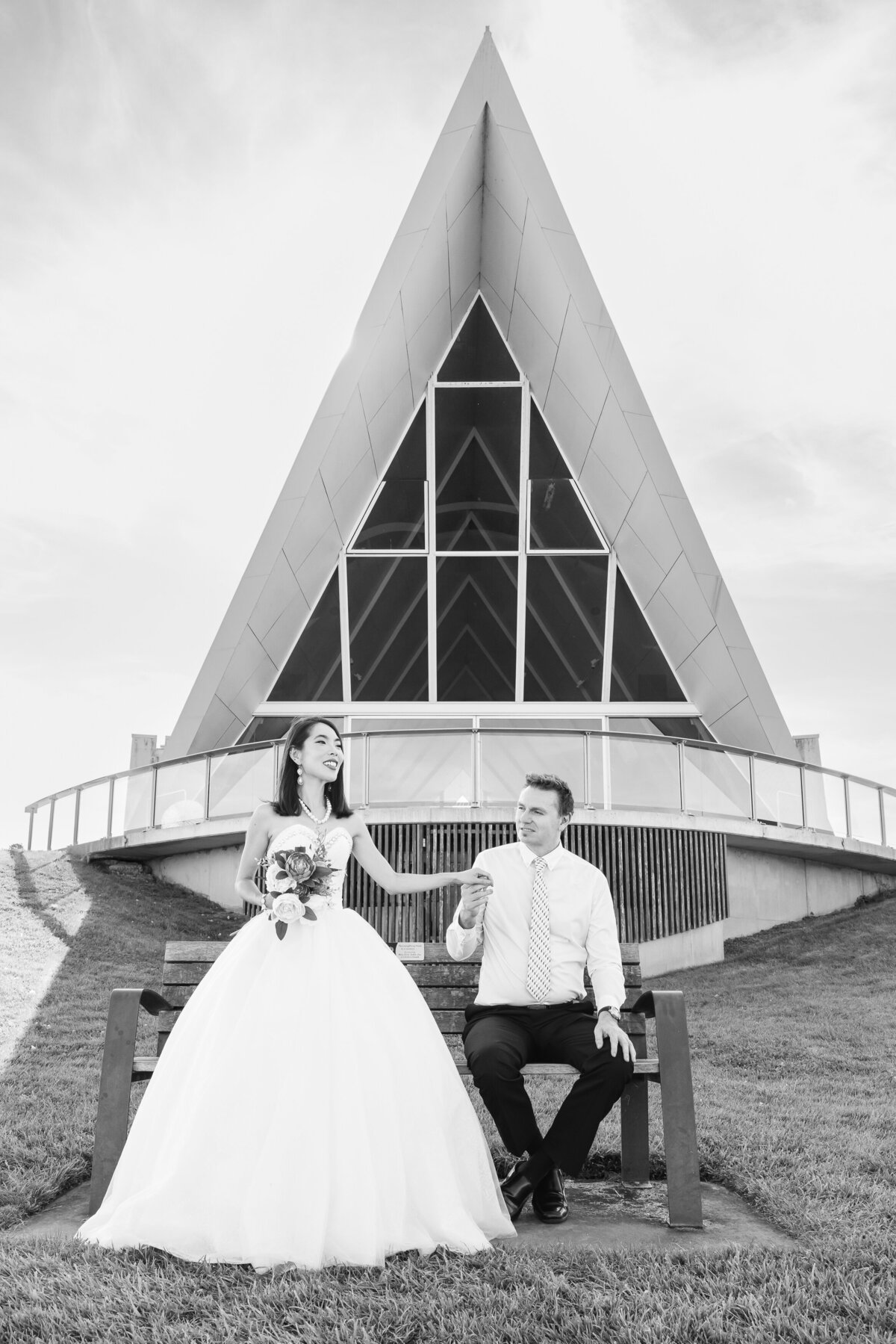 wedding portrait in front of building