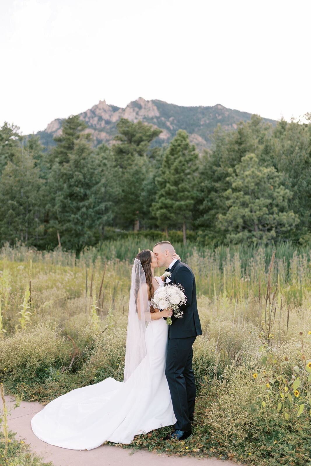 Bride and groom at a destination wedding in the mountains