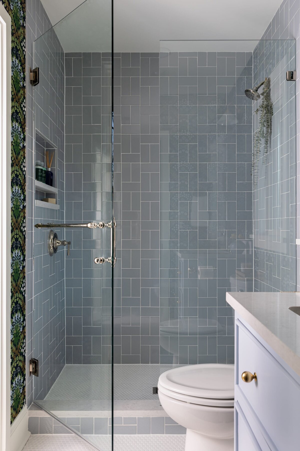 melinda chesson interiors murrayhill road spa bathroom blue subway tile