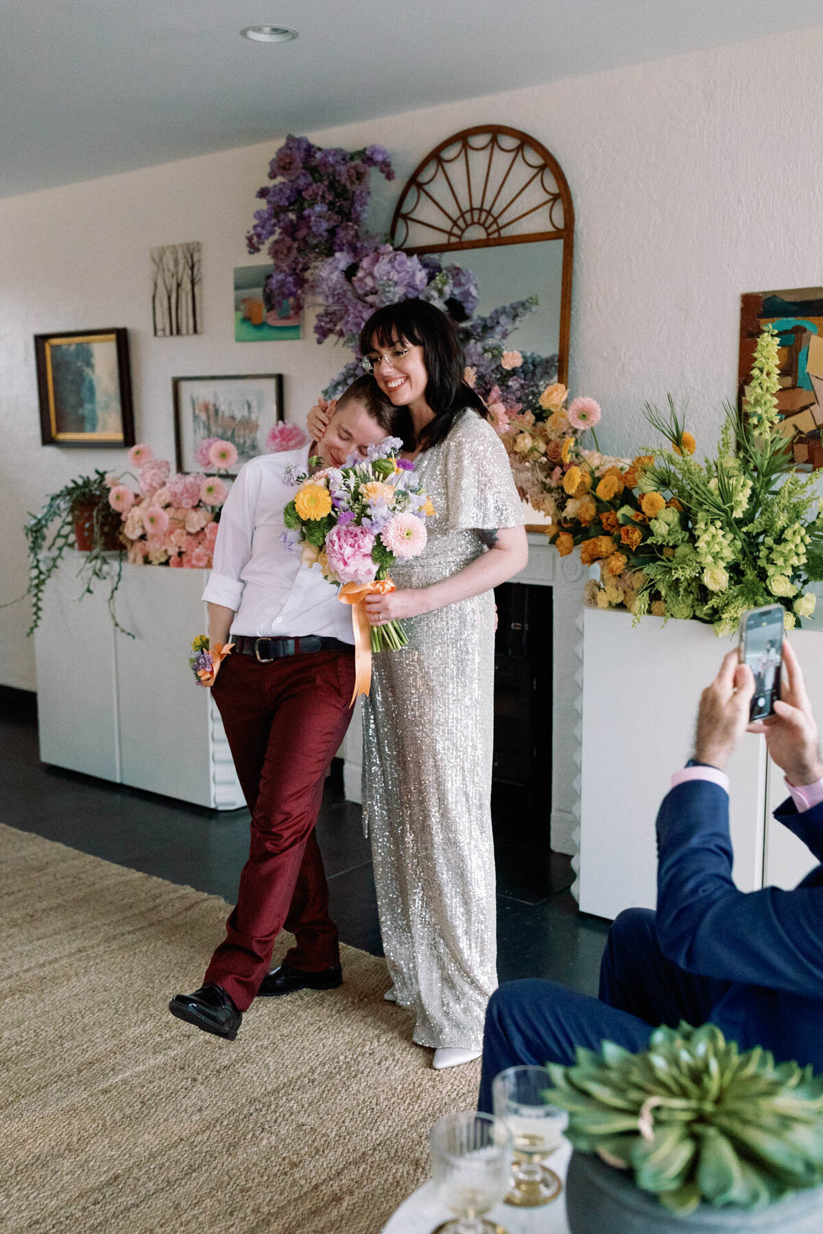 CT microwedding with little sister creative floral installation inspired by hackney kisses book