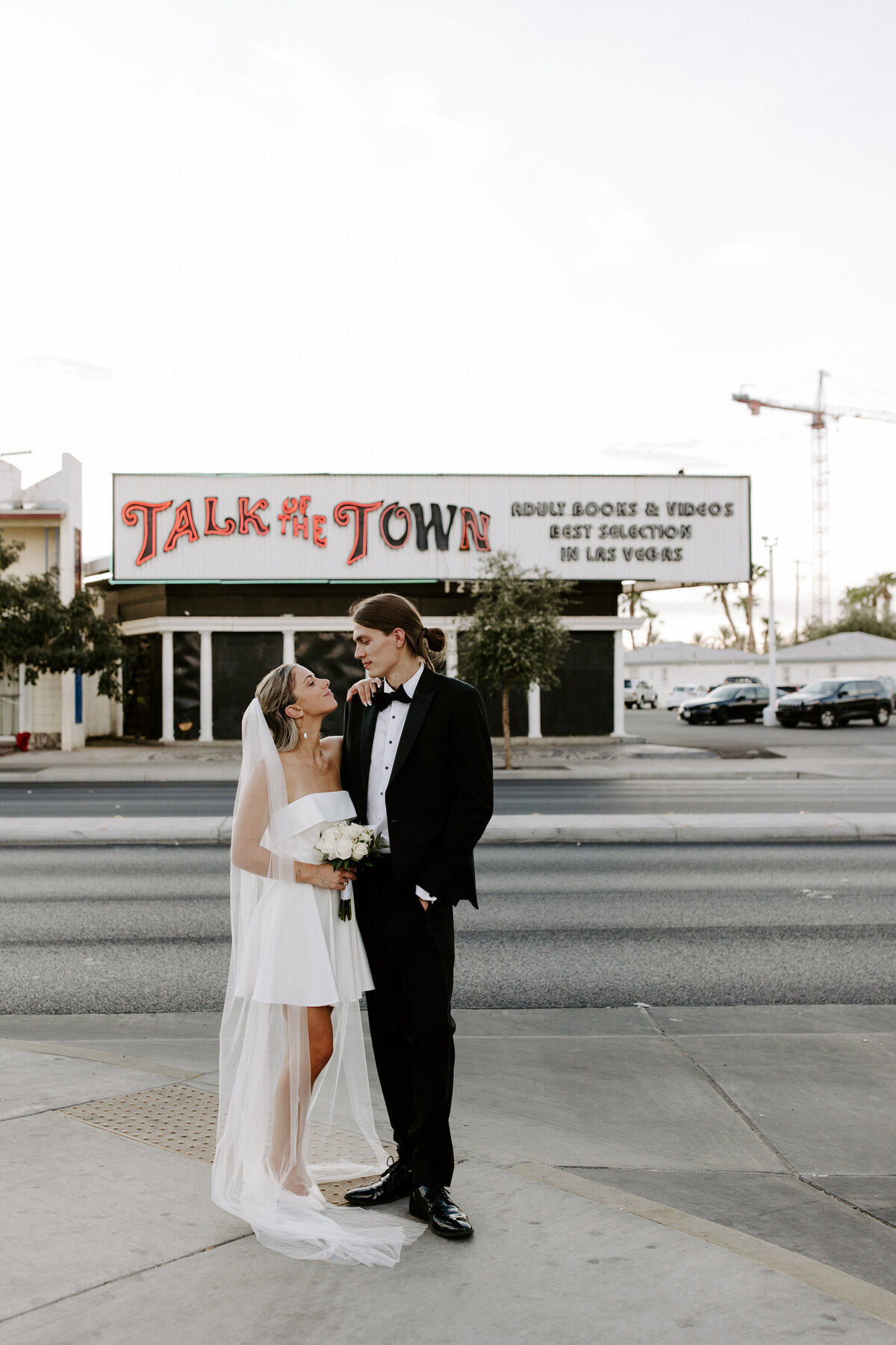 A couple looks deep into each other's eyes in Las Vegas.