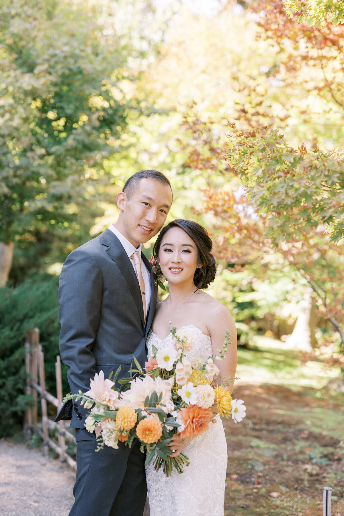 fall wedding bride and groom portrait