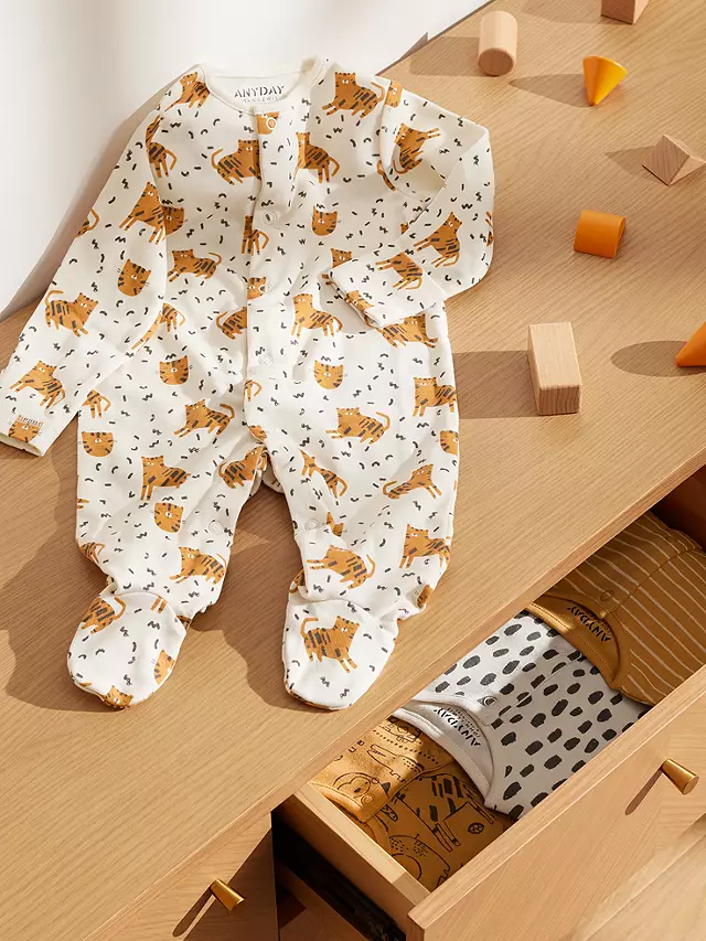 John Lewis & Partners Baby Animals Print Sleepsuit, Pack of 4, Multi (1)
