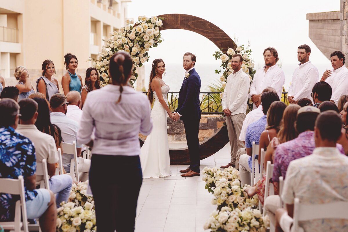 Bride and groom at wedding ceremony in Cancun