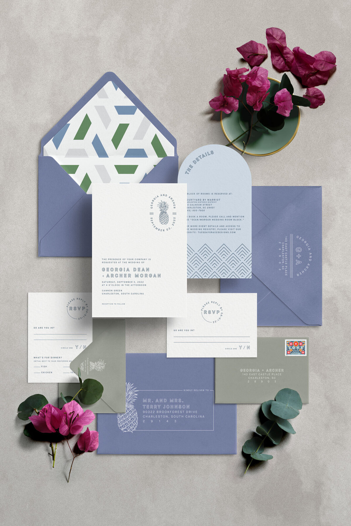 Jupiter Florida wedding invitations for wedding at Blowing Rocks. Invitations with holographic foil.