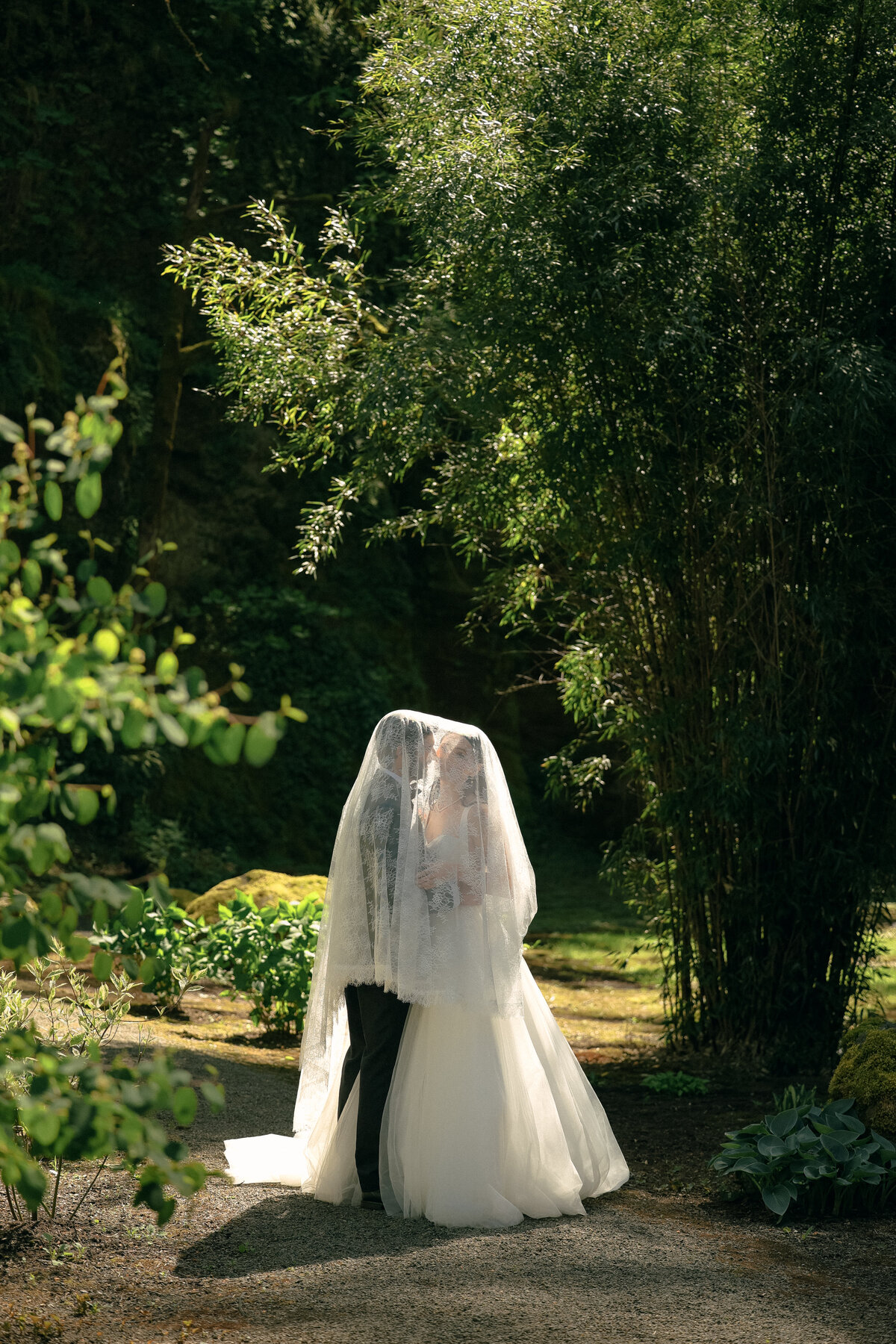 Romantic Veil Moment in the Garden | Emotional Wedding Portraits in Oregon