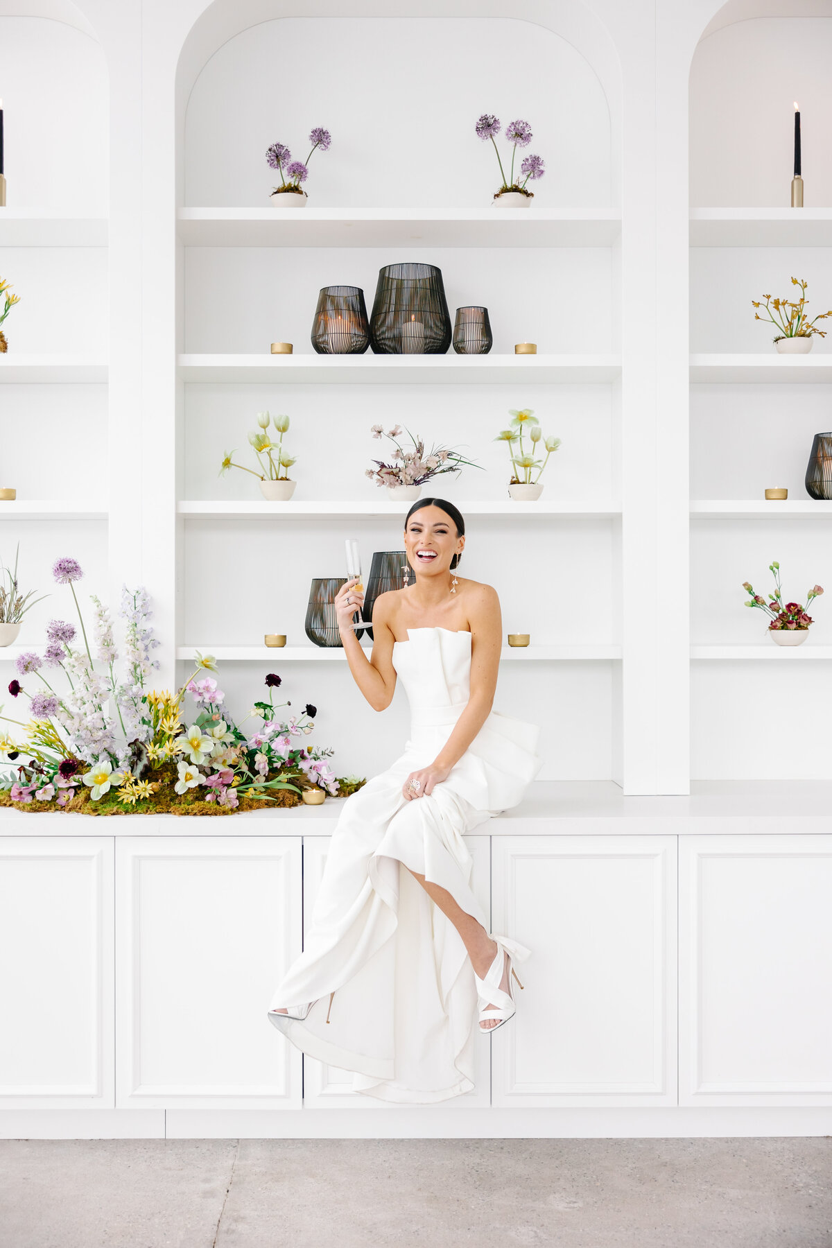 flowers on bookshelves