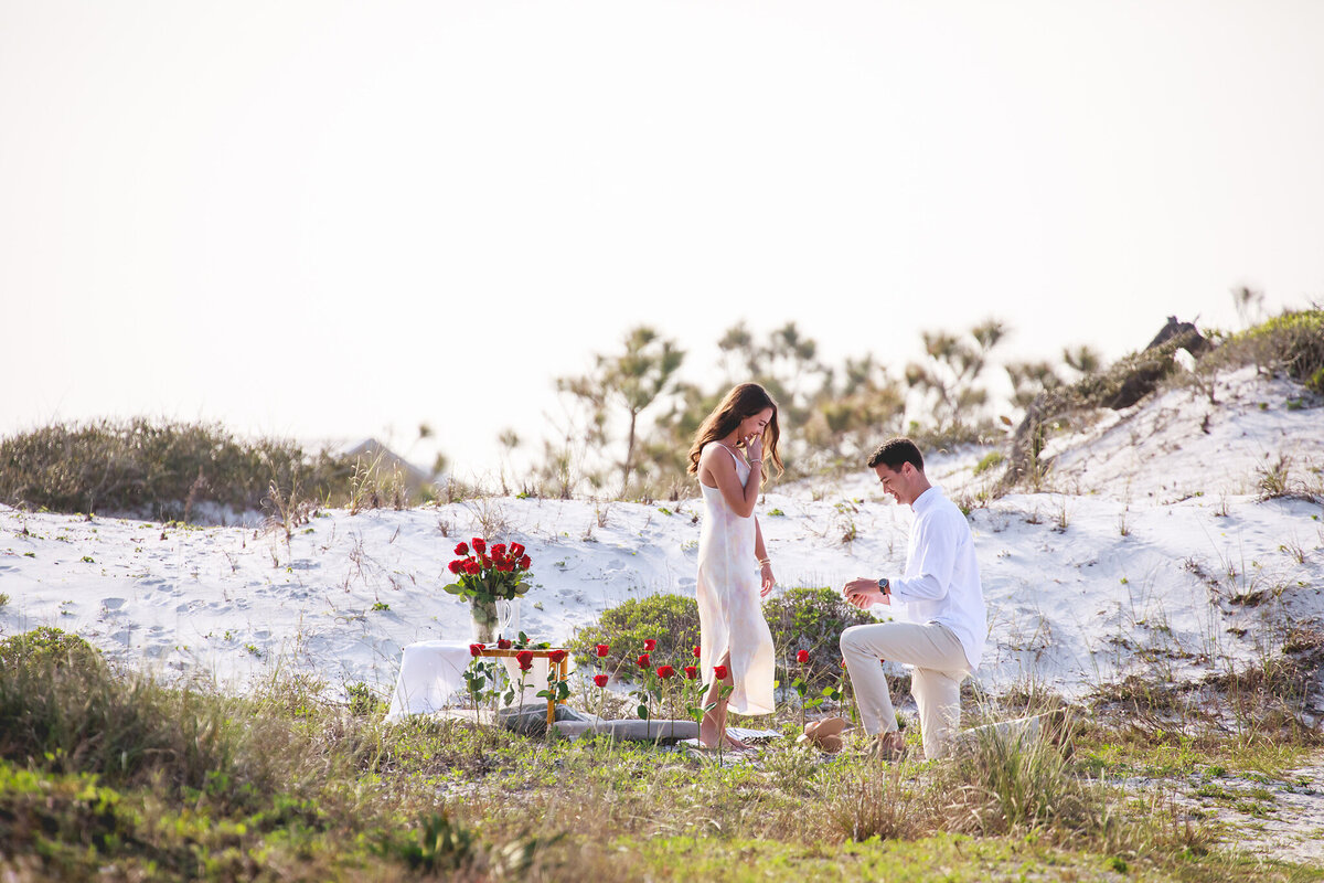 secretly captured moment of surprise proposal on 30a at Grayton State Park
