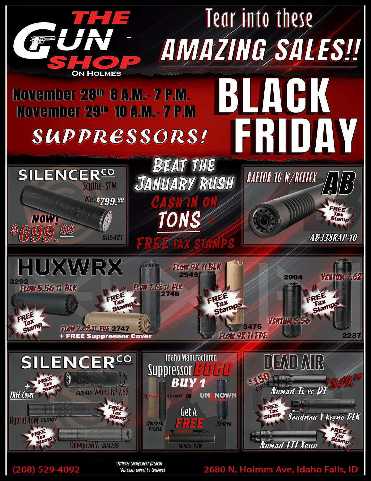 Idaho FAlls gun Shop Black Friday Suppressor AD