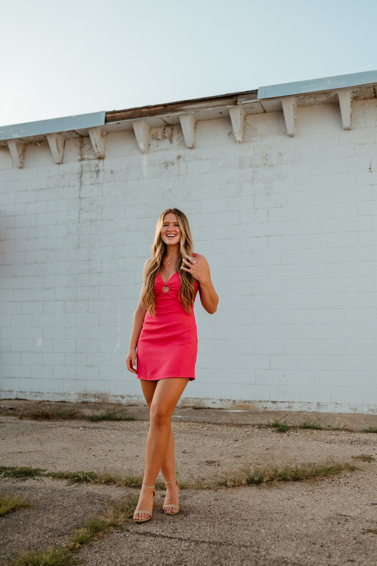 Girl in bright pink dress