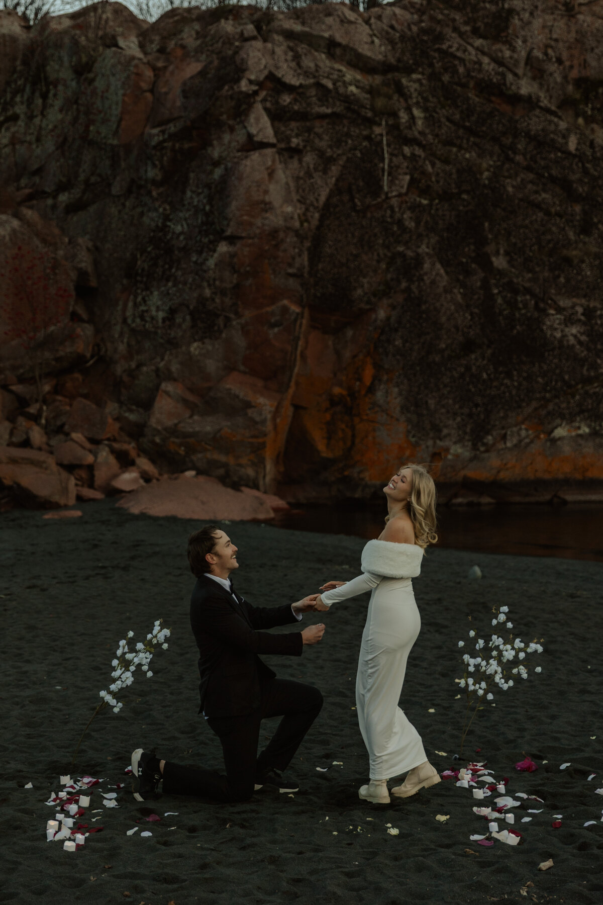 MN Black Sand Beach Proposal in Silver Bay captured by a MN Wedding Photographer 