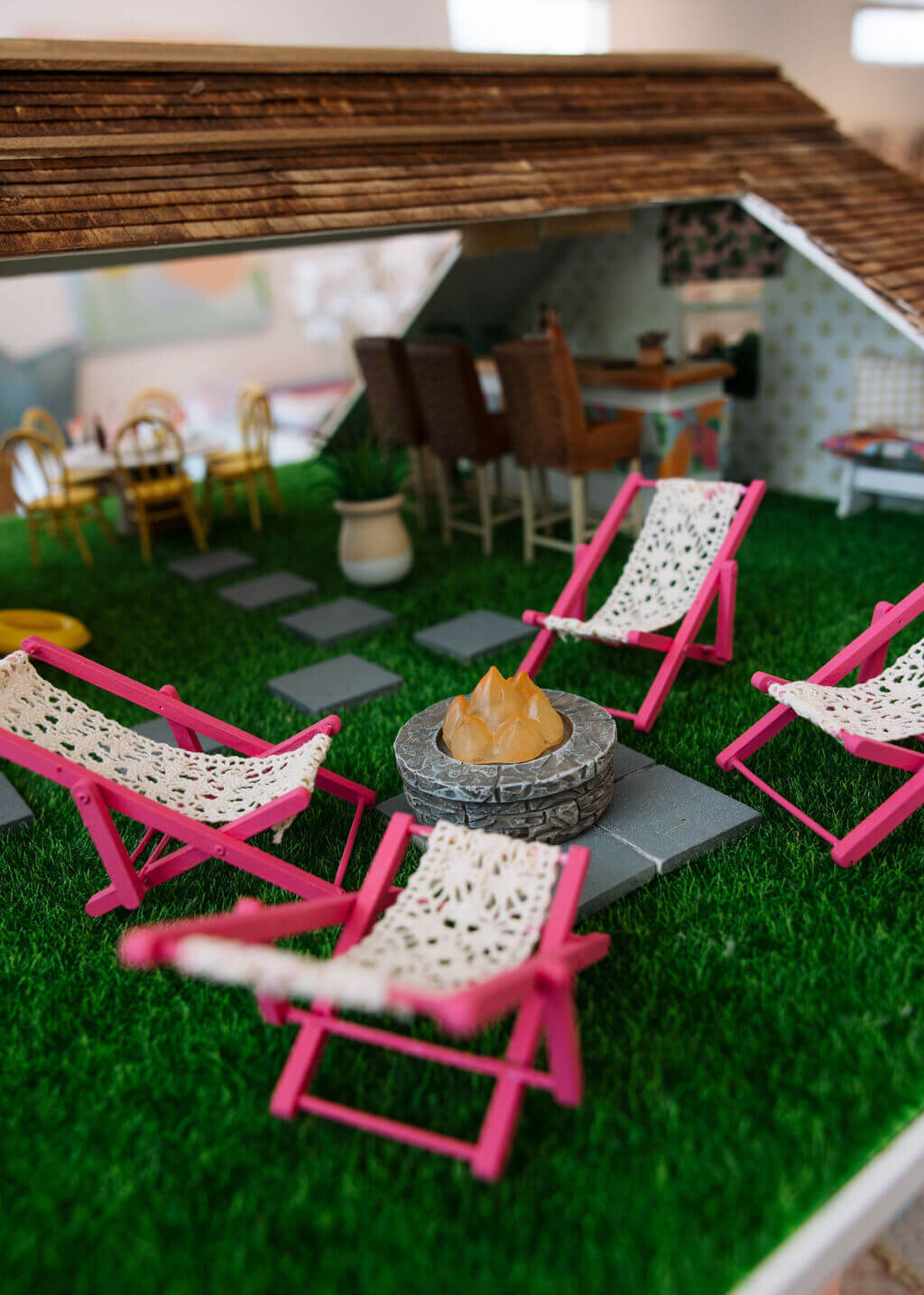 oyster creek studios petite palm beach dollhouse hot pink chairs around fire pit