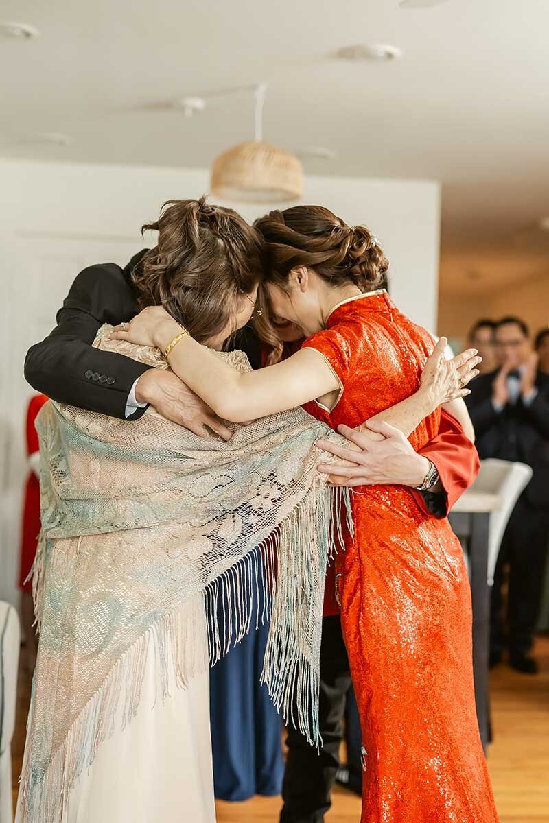 Family Embracing before Wedding