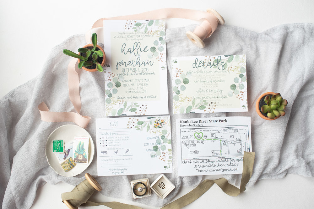 Four detailed wedding invites