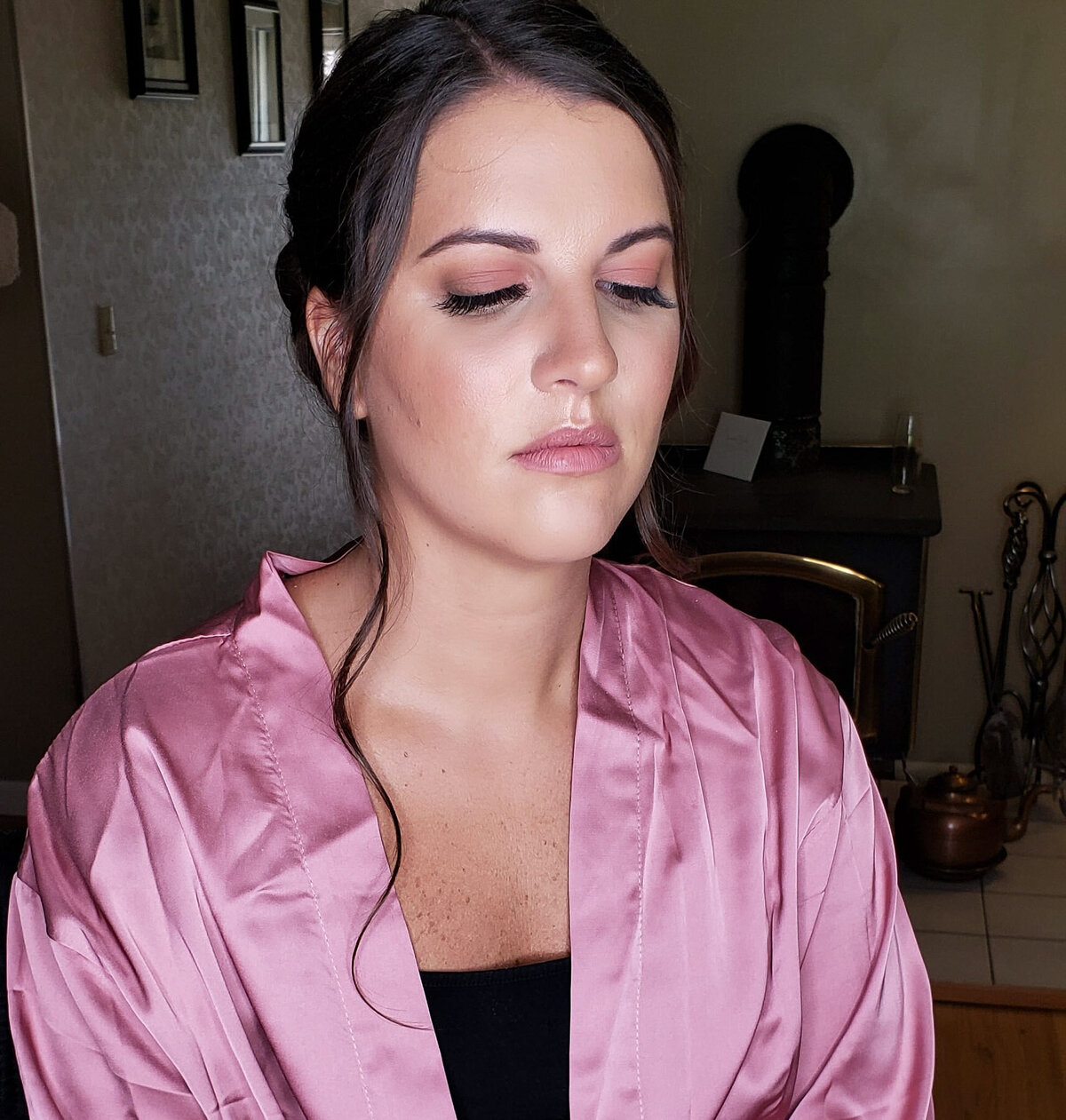 Bridal party getting ready with matching natural glam looks – Lyds Makeup in Fairfield County.