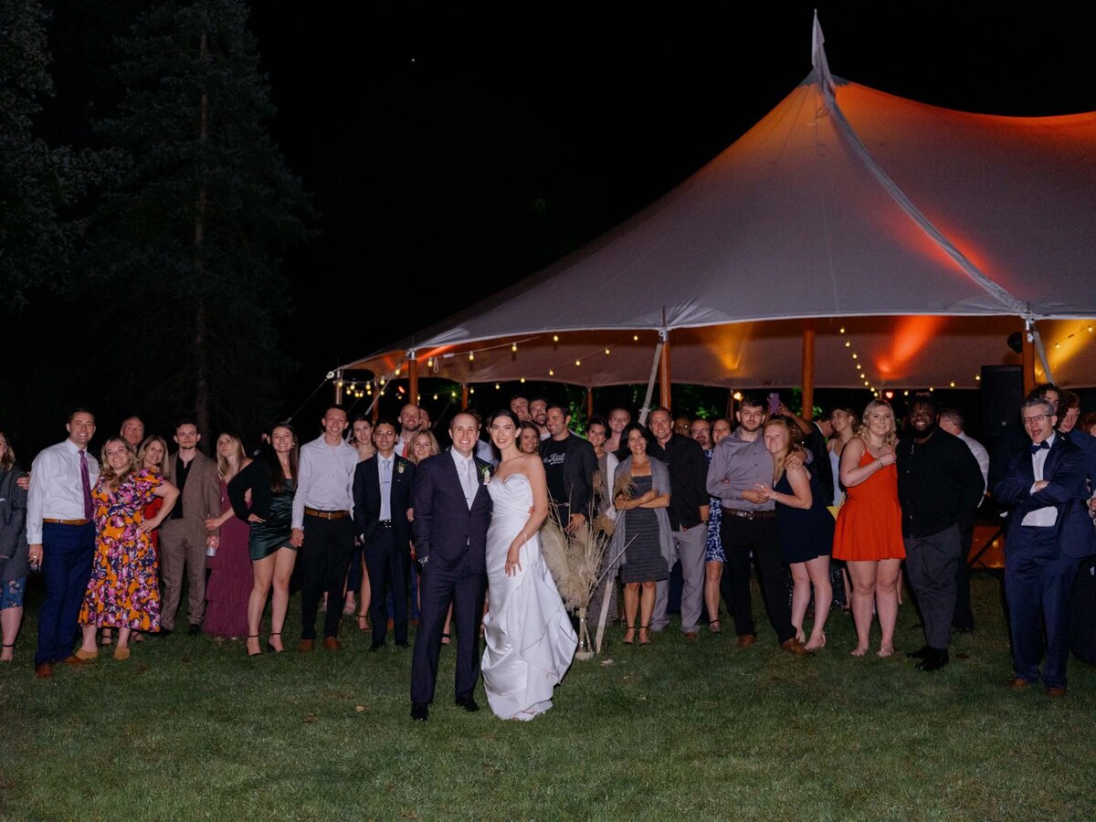 Elegant tented reception at private estate wedding.